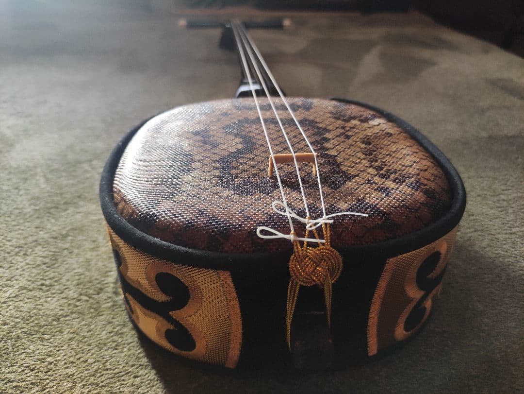 三線人工蛇柄皮セット　メンテナンス済み