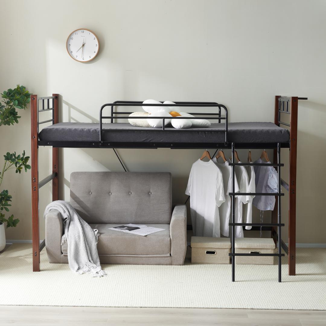 【高さ140cm】ロフトベッド パイプベッド シングル北欧風 Black