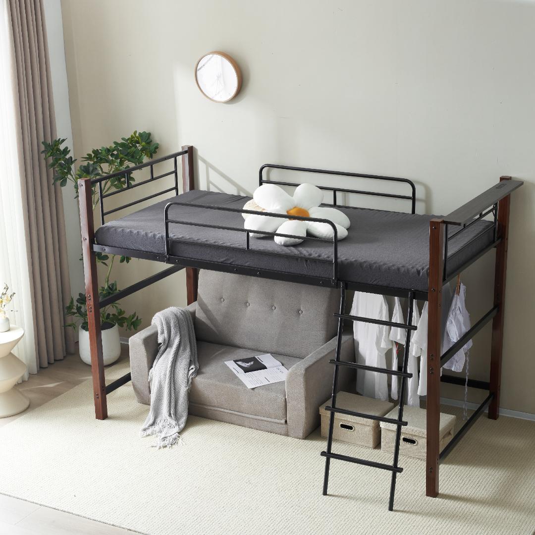 【高さ140cm】ロフトベッド パイプベッド シングル北欧風 Black