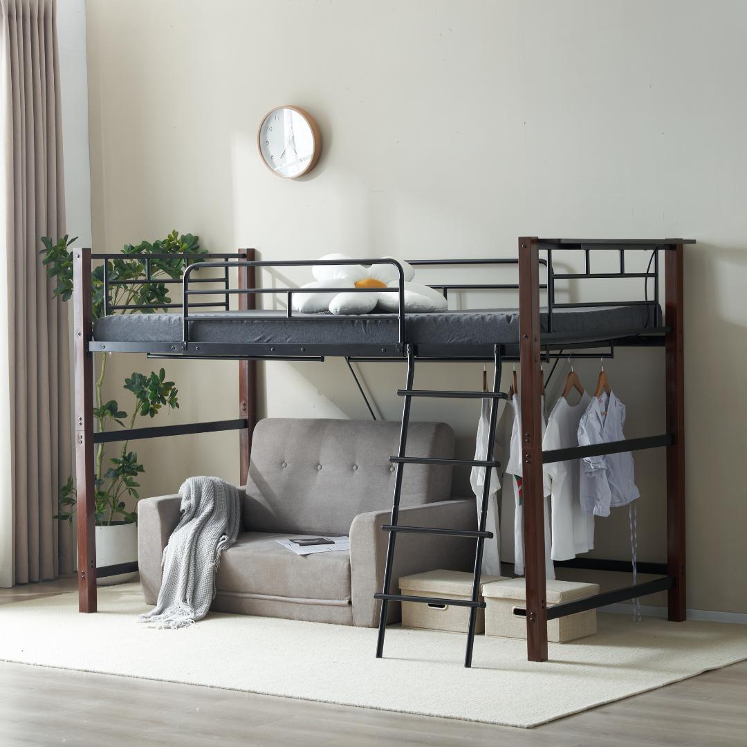 【高さ140cm】ロフトベッド パイプベッド シングル北欧風 Black