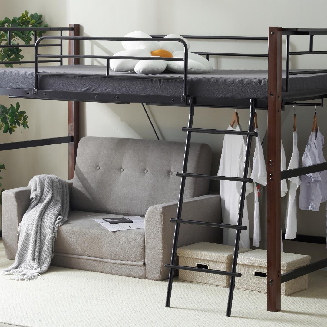 【高さ140cm】ロフトベッド パイプベッド シングル北欧風 Black