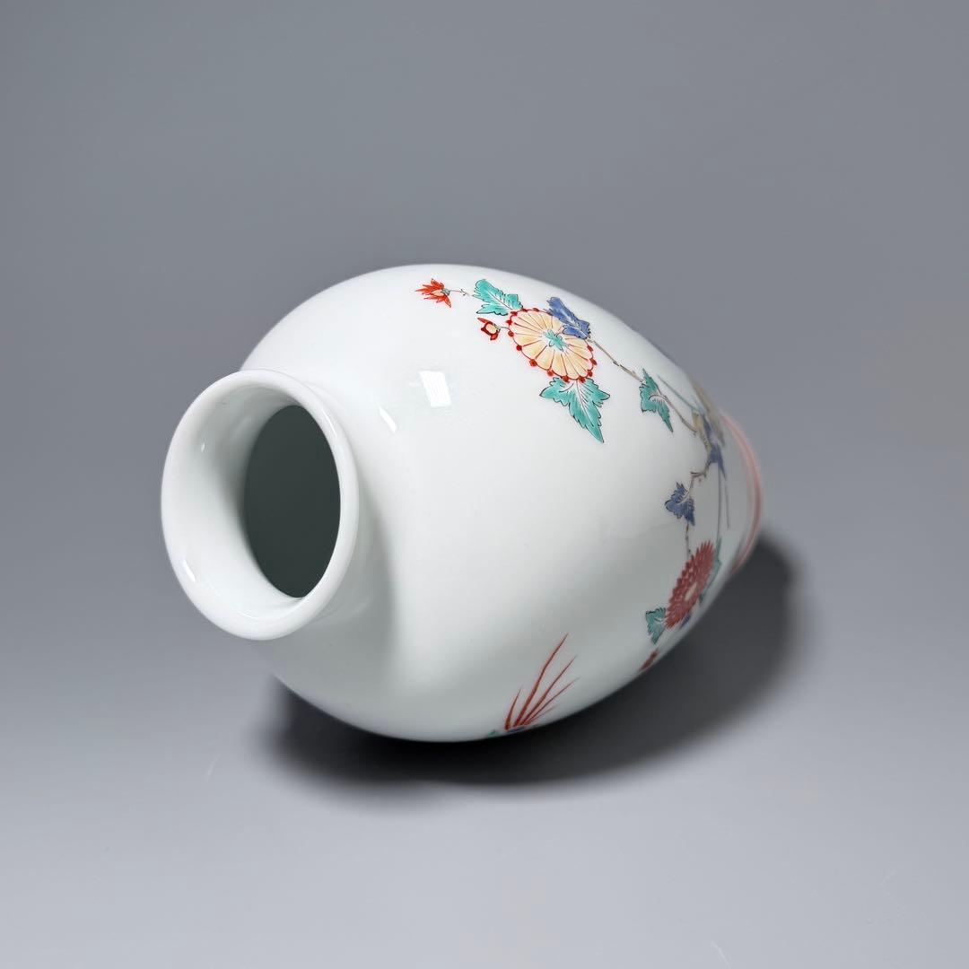 人間国宝　十三代　酒井田柿右衛門　錦　花鳥図花瓶　共箱　高20cm　本物