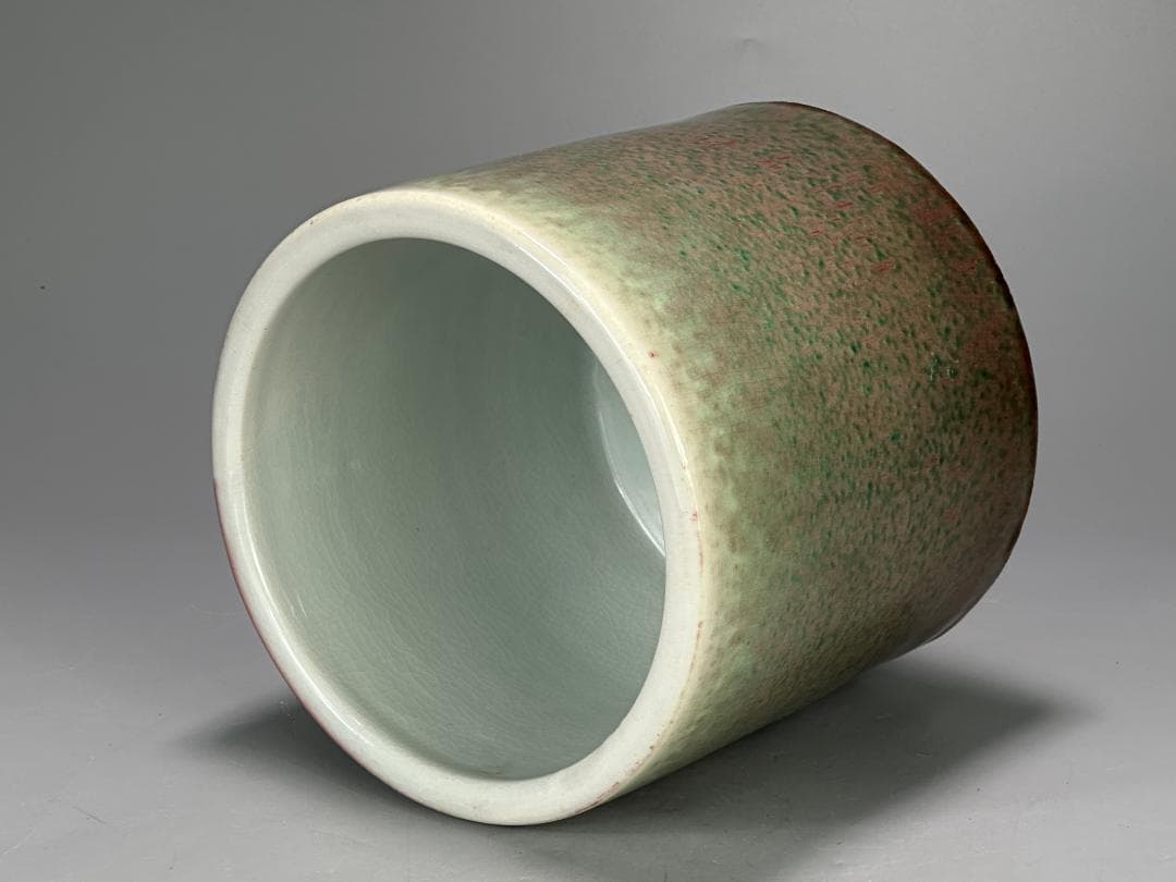 M23-3S12 中国美術　清時代　茶道具　窯変釉水指　書道具筆海　筆筒　唐物