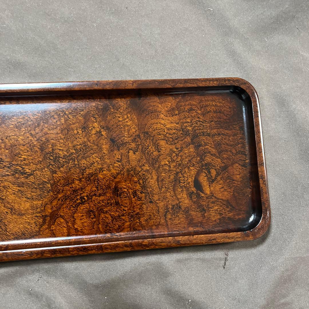 欅杢拭漆一文字盆　トレー　　389mm×123mm×17mm　 №9201