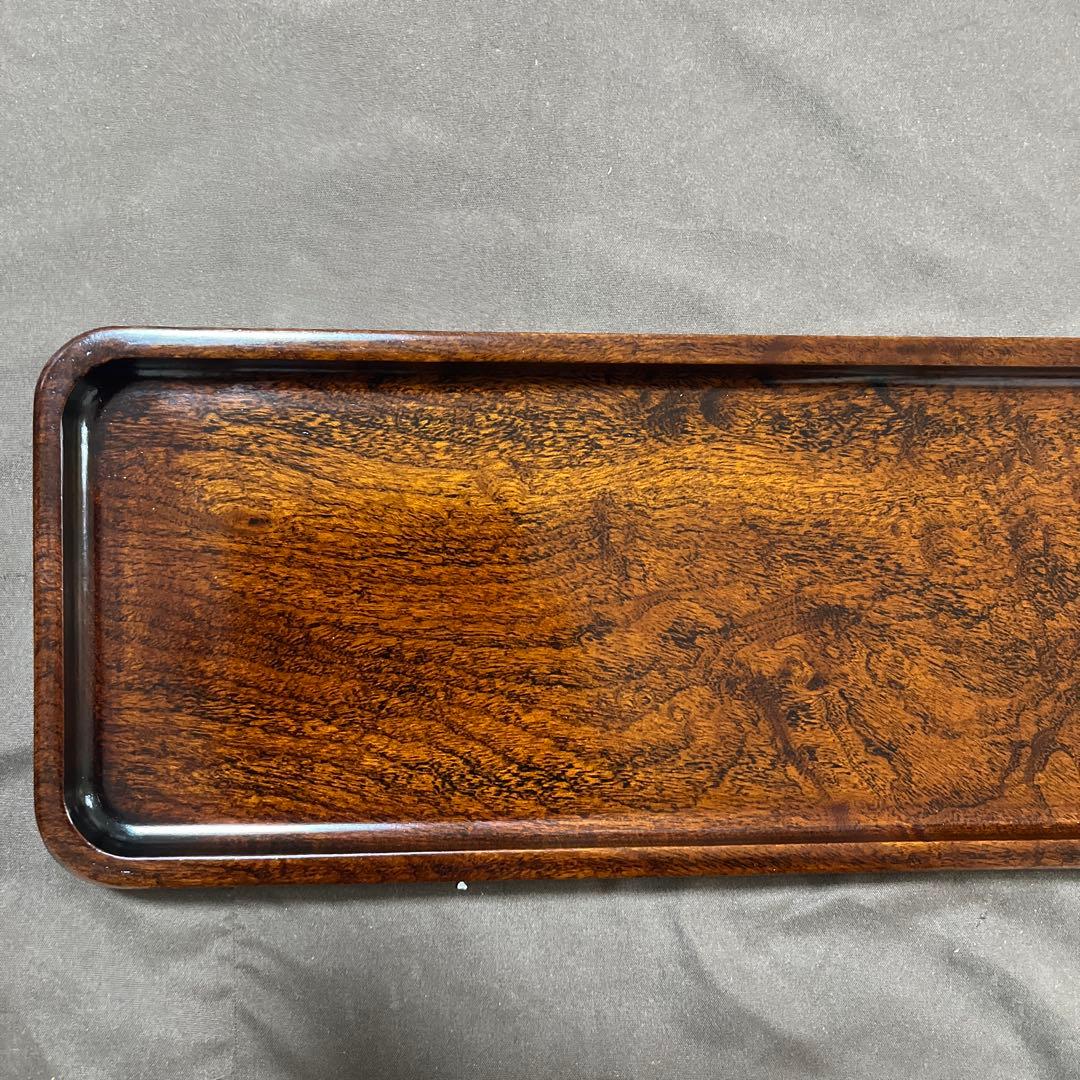 欅杢拭漆一文字盆　トレー　　389mm×123mm×17mm　 №9201