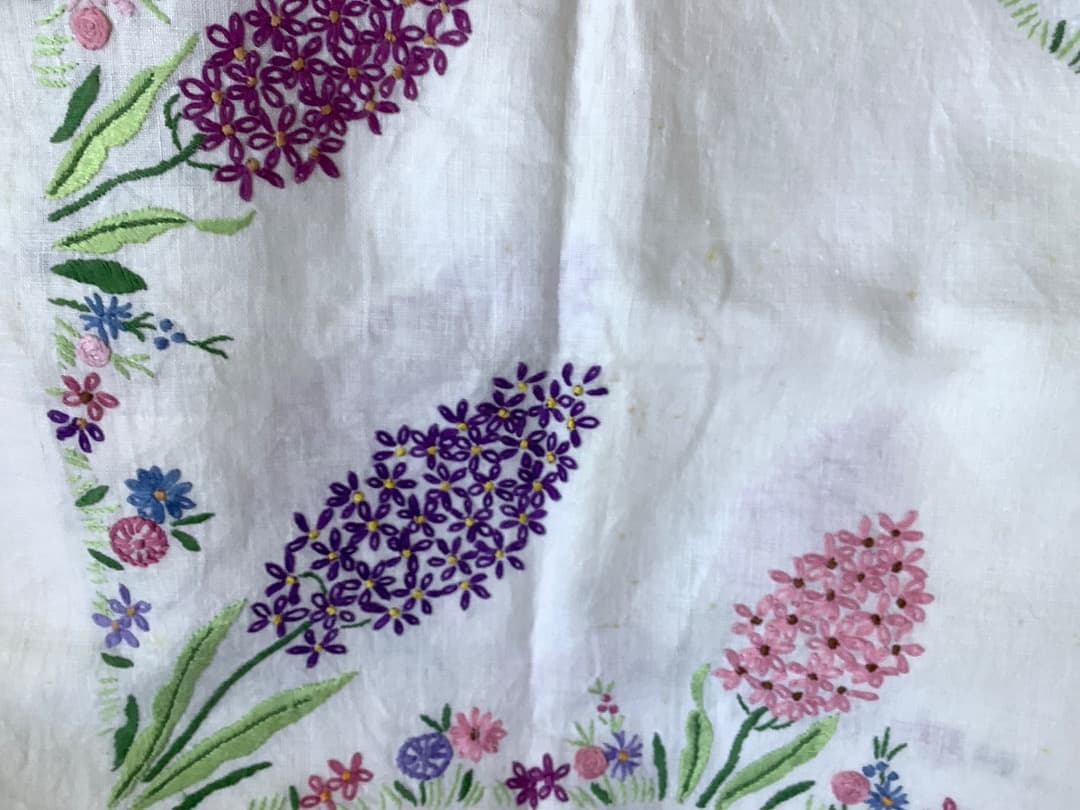 ヴィンテージ　手刺繍　テーブルクロス　イギリス製　A