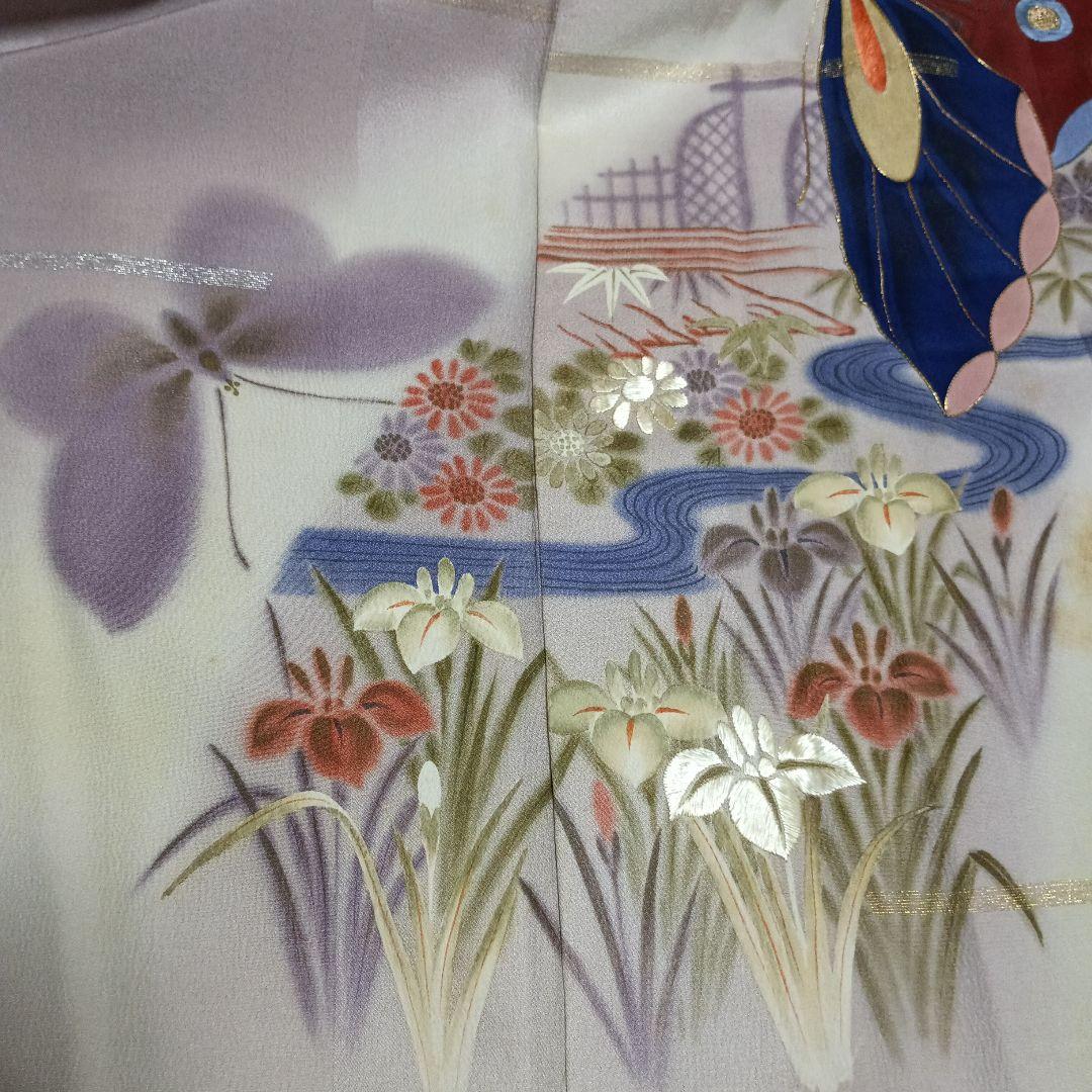 着物のリサイクル　絹暖簾　豪華で大胆な模様　染め　刺繍　金糸　銀糸　蝶　藤　流水