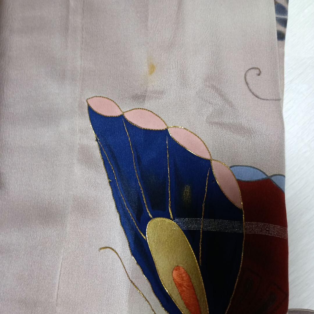 着物のリサイクル　絹暖簾　豪華で大胆な模様　染め　刺繍　金糸　銀糸　蝶　藤　流水