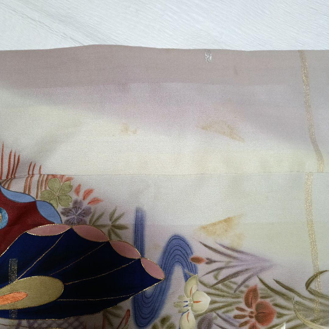 着物のリサイクル　絹暖簾　豪華で大胆な模様　染め　刺繍　金糸　銀糸　蝶　藤　流水