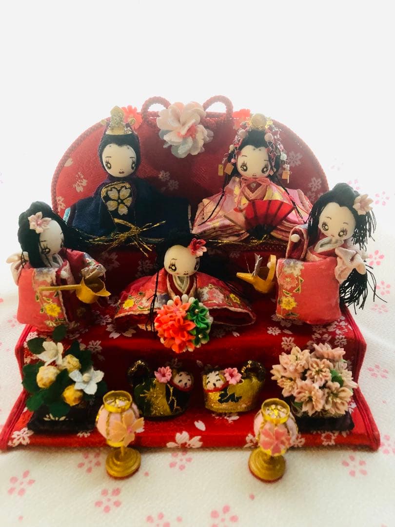 ♡ひな祭り 三段飾り 大人のひな祭り 雛人形 雛飾り 古今雛 犬筥♡ち手作り♡