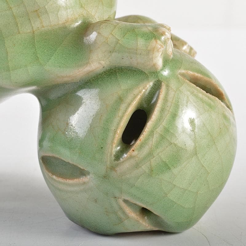 茶道具　香道具　青磁　玉取獅子　香炉　時代箱付　M　R7351