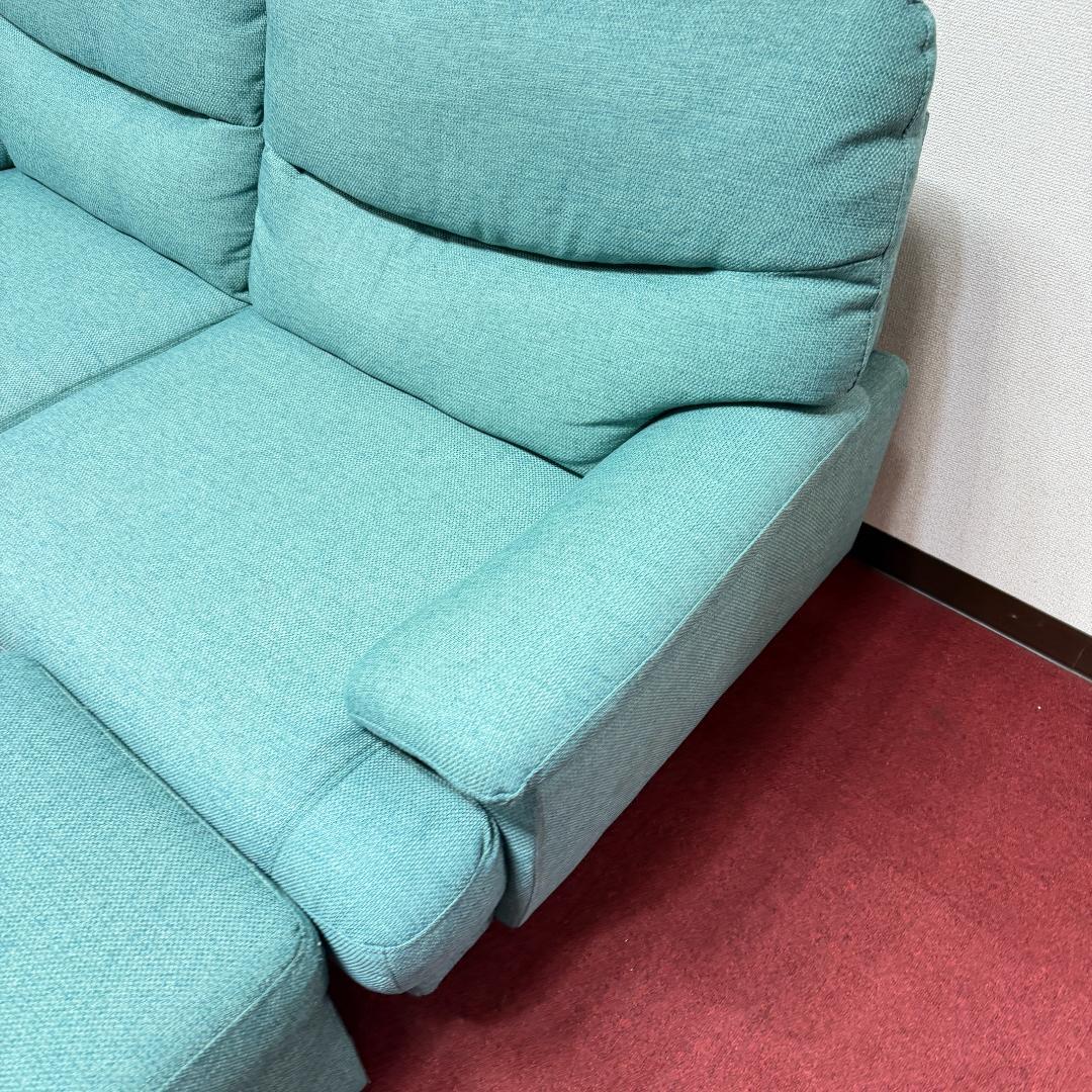 東京23区送料無料　美品ニトリ2人掛けソファー緑色オットマン付き　洗浄/除菌済み