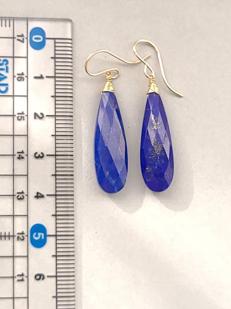 天然石 14kgf 宝石質ラピスラズリ*ロングペアシェイプのピアス