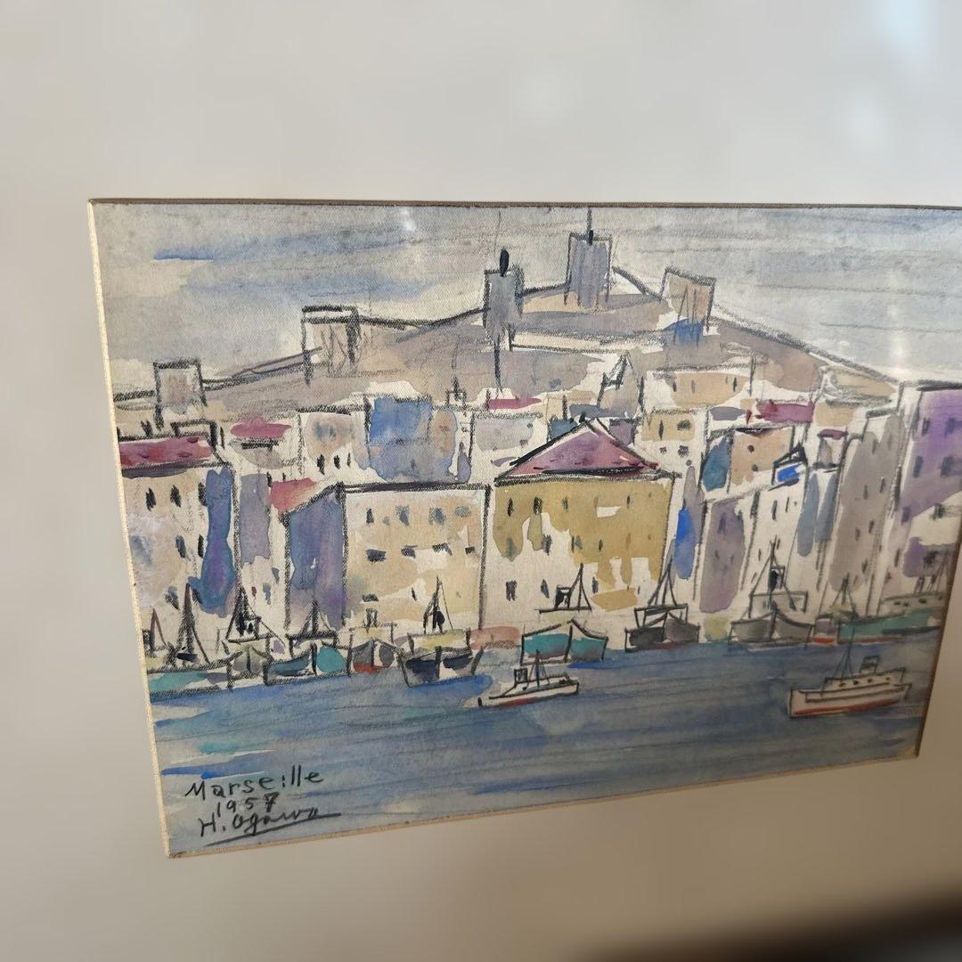 ヴィンテージ水彩画 Marseille 1957 H. Oginuz