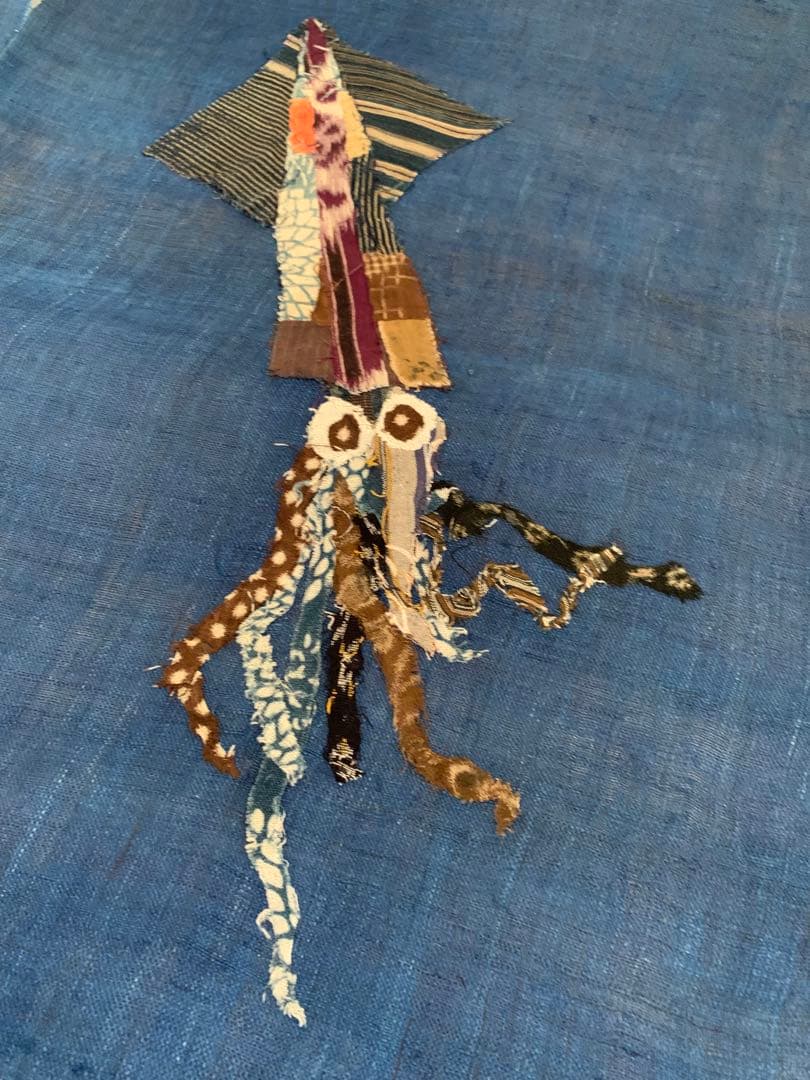 新品 藍染 暖簾 のれん 麻のれん イカ柄 和小物