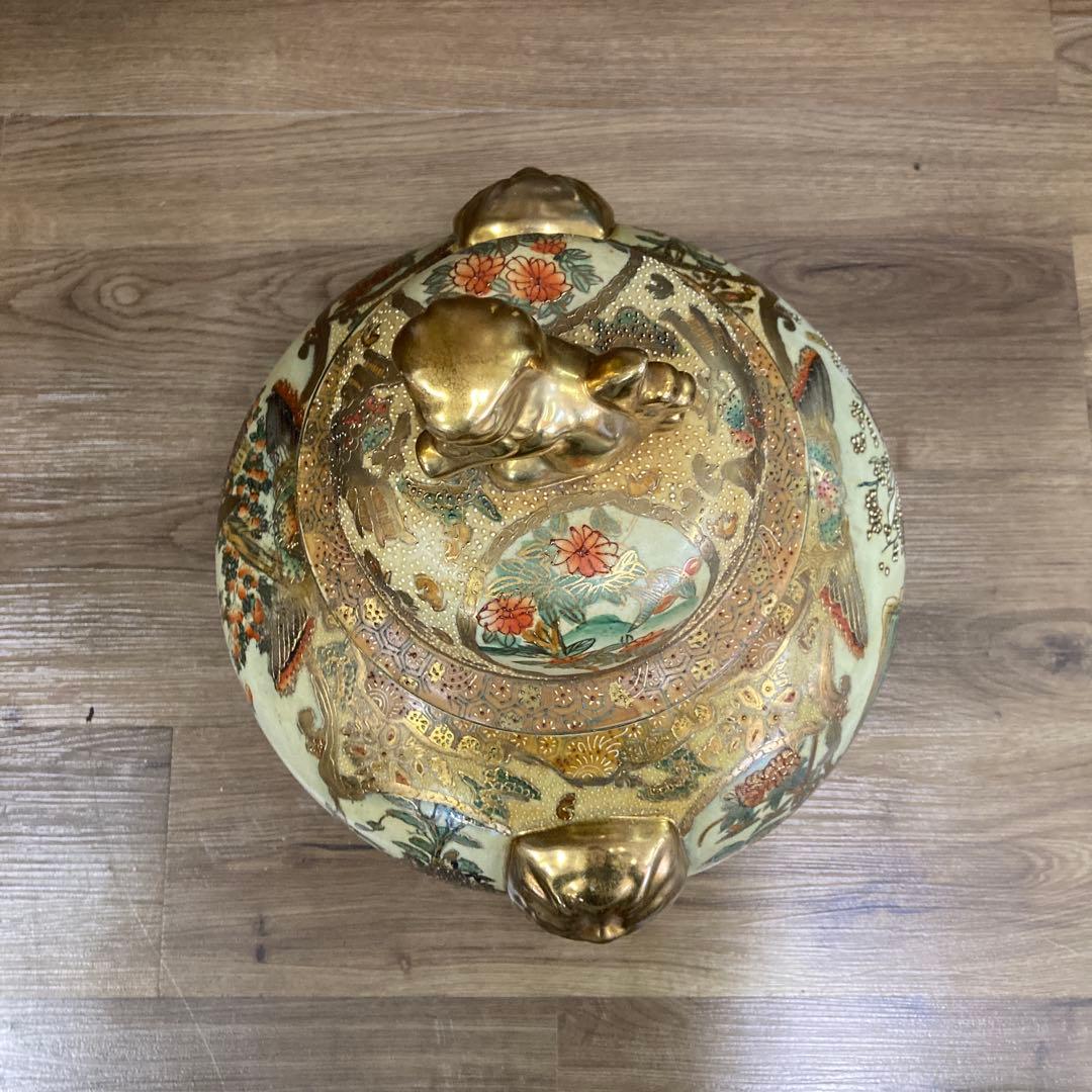 E-4 【豪華絢爛】薩摩焼 金襴手 沈香壺 大壺 獅子蓋 飾壷