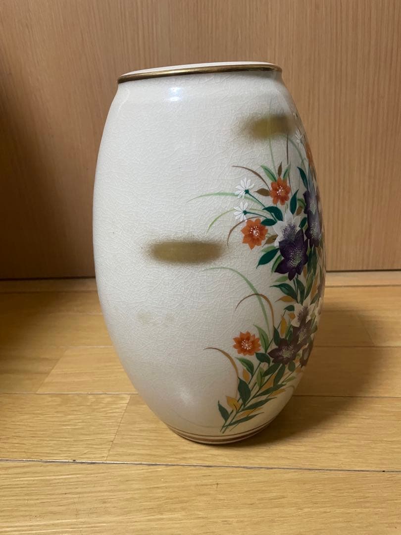 九谷焼 御花瓶 秀山窯造 花瓶 木箱付き 色絵 金彩 高さ約25cm