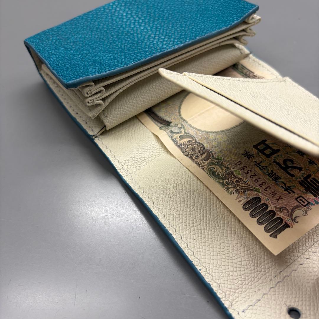 スティングレイ 二つ折り財布 ターコイズ 一枚革 メンズ レディース エイ革