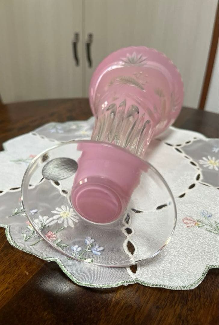 ドレスデン Dresden クリスタル 花器 ピンク被せガラス フラワーベース