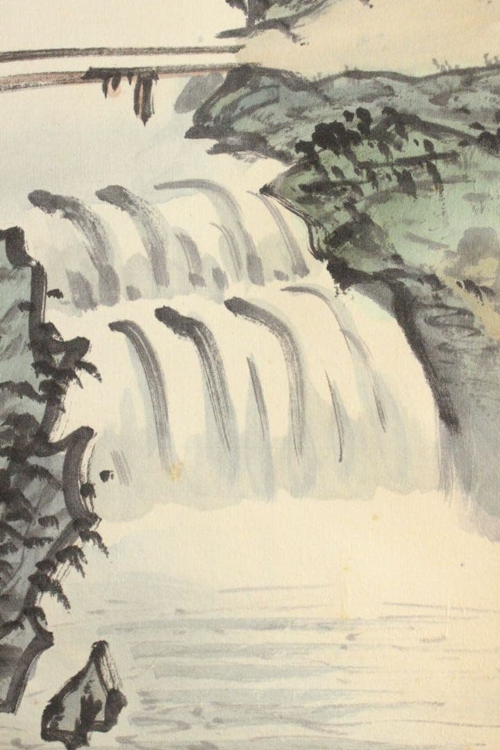 No4494 掛軸　中国画　黄再金　山水画賛　山明水秀　着色絹本 唐物送料無料
