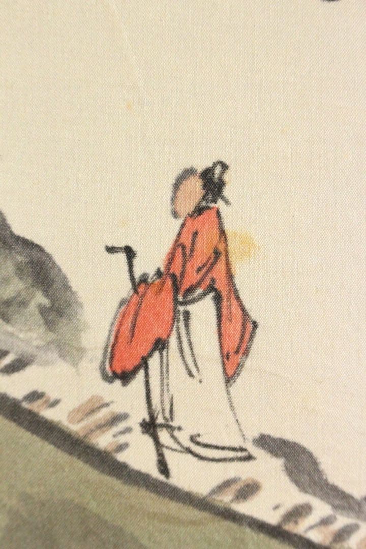 No4494 掛軸　中国画　黄再金　山水画賛　山明水秀　着色絹本 唐物送料無料