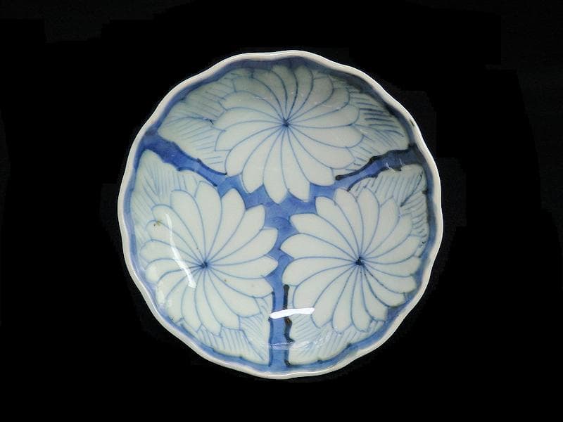 古伊万里　染付　割絵　菊の図　膾皿　３客　D760AS-BVk