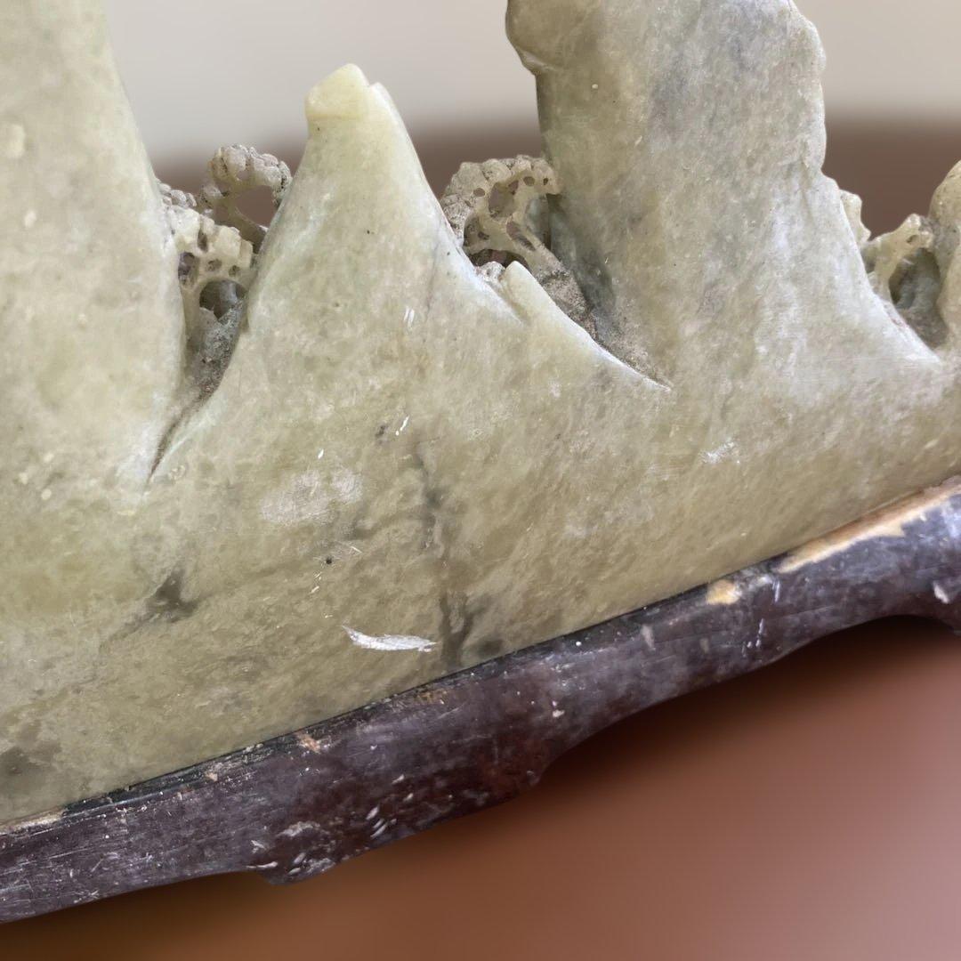 【中国美術】中国 寿山石楼閣山水雕 床飾 置物 彫刻