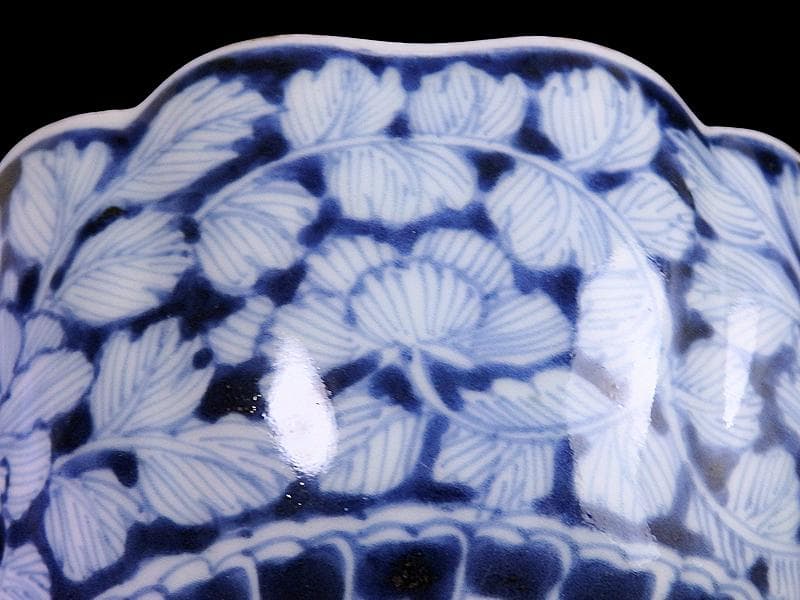 古伊万里　染錦　瓔珞紋に牡丹の図　向付　E749AS-DCu