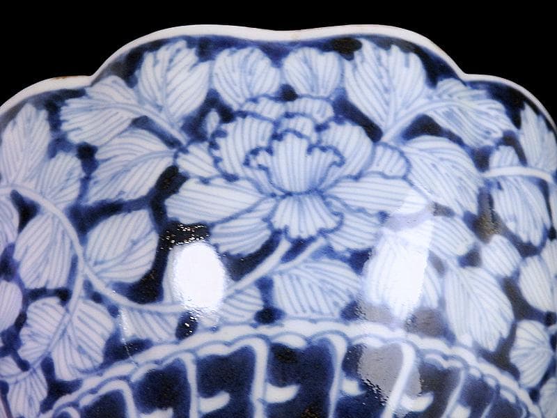 古伊万里　染錦　瓔珞紋に牡丹の図　向付　E749AS-DCu