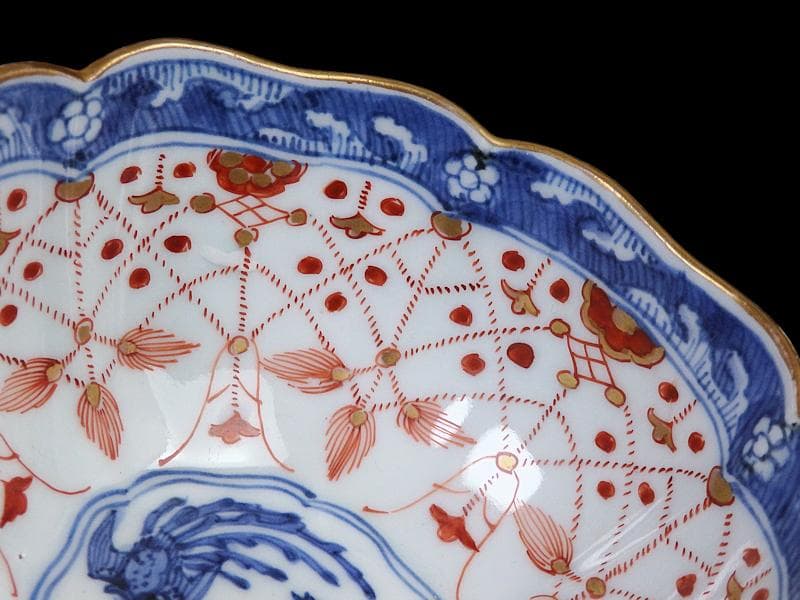 古伊万里　染錦　瓔珞紋に牡丹の図　向付　E749AS-DCu