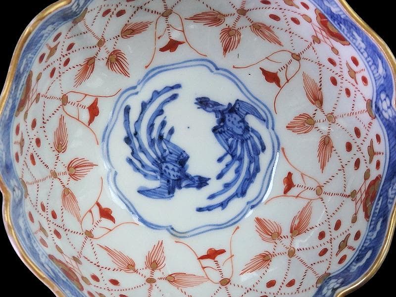 古伊万里　染錦　瓔珞紋に牡丹の図　向付　E749AS-DCu