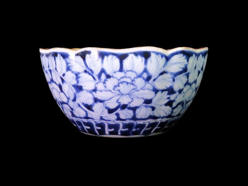 古伊万里　染錦　瓔珞紋に牡丹の図　向付　E749AS-DCu