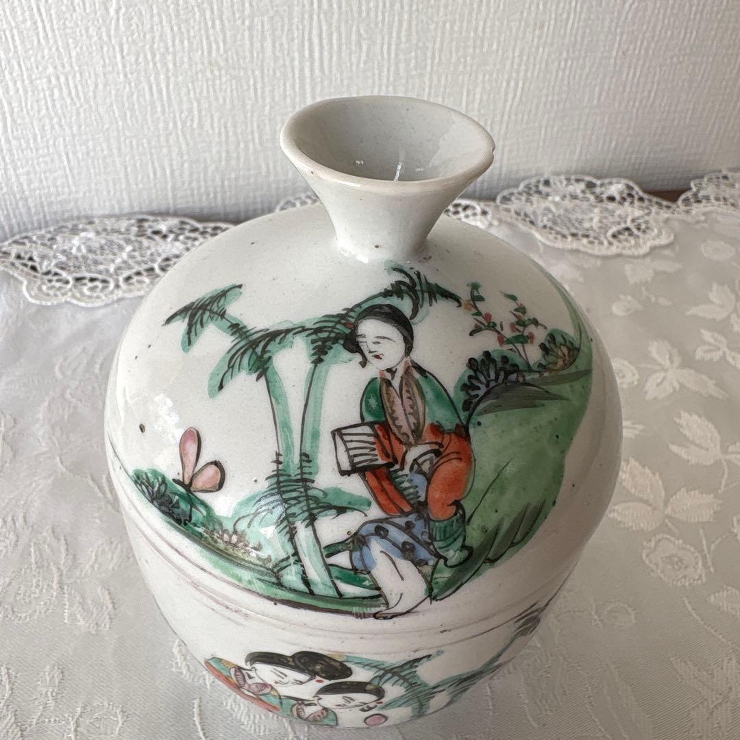 中国骨董 清朝後期〜中華民国 陶器中国美術 粉彩色絵人物図水注染付 蓋付き容器