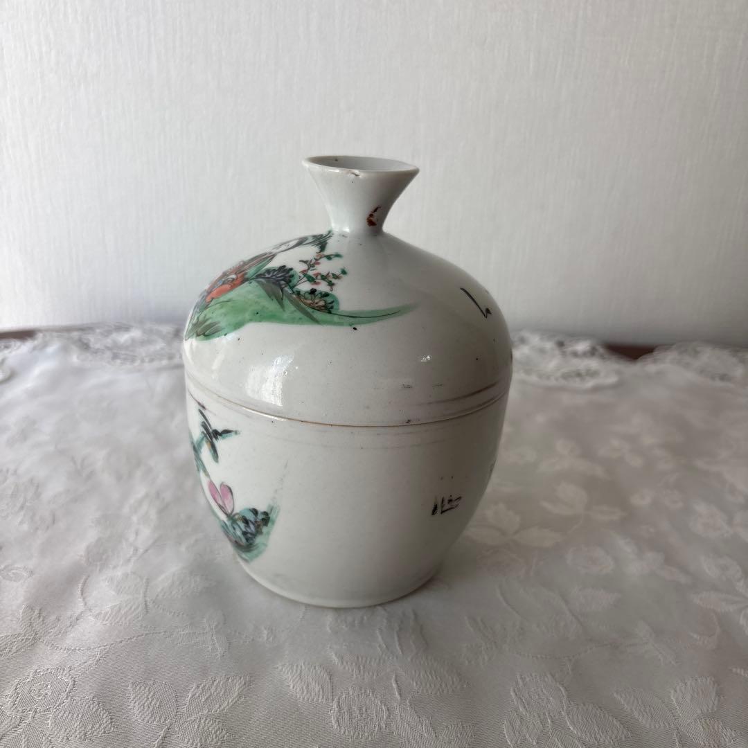 中国骨董 清朝後期〜中華民国 陶器中国美術 粉彩色絵人物図水注染付 蓋付き容器
