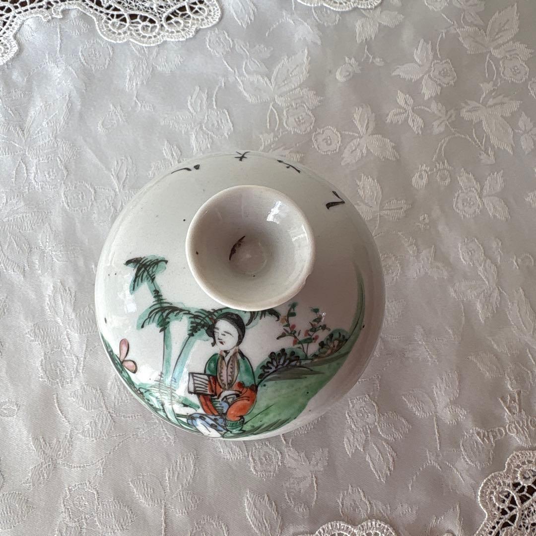 中国骨董 清朝後期〜中華民国 陶器中国美術 粉彩色絵人物図水注染付 蓋付き容器