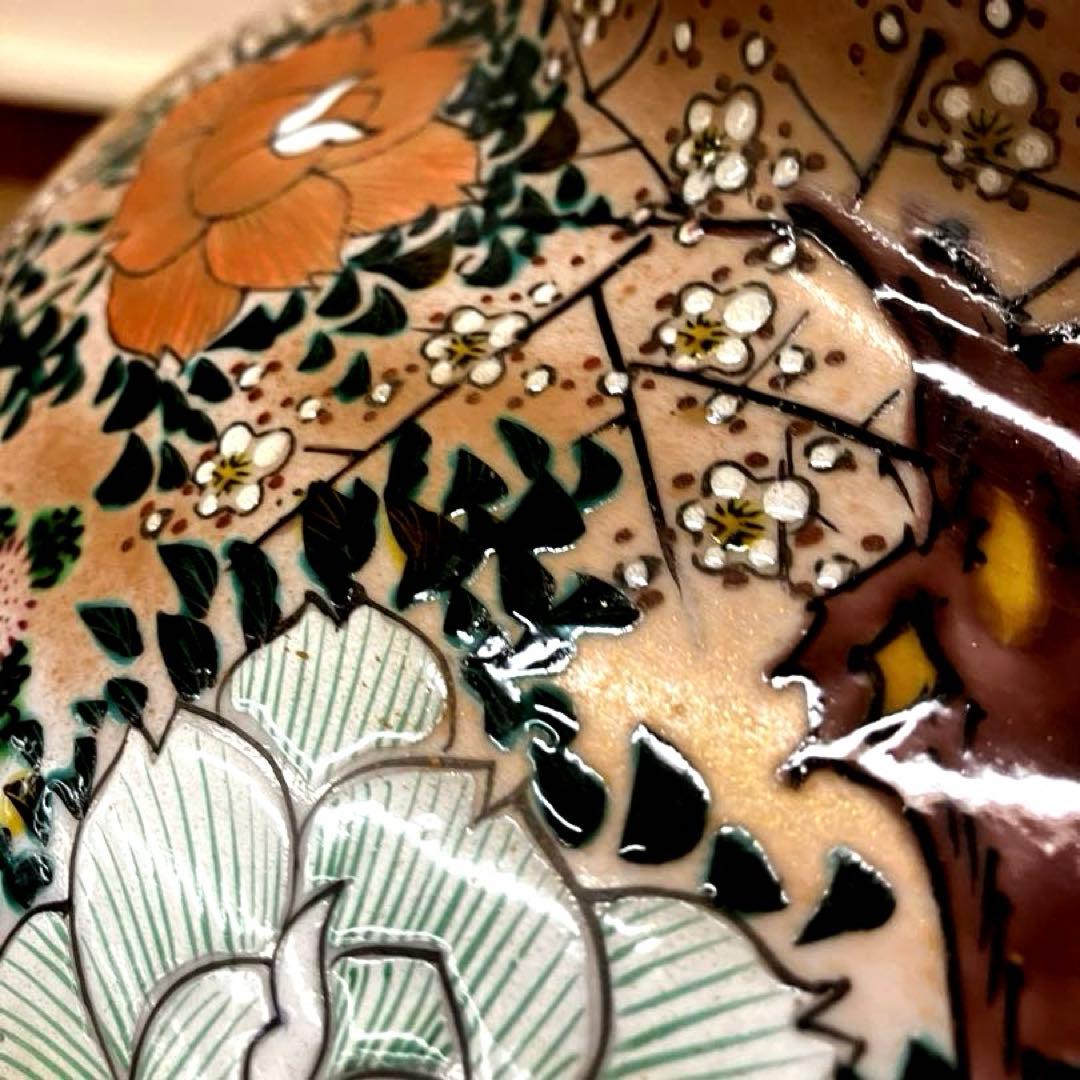 【九谷焼】玉竜作 花鳥図 大丸花瓶（木箱入り）送料込み