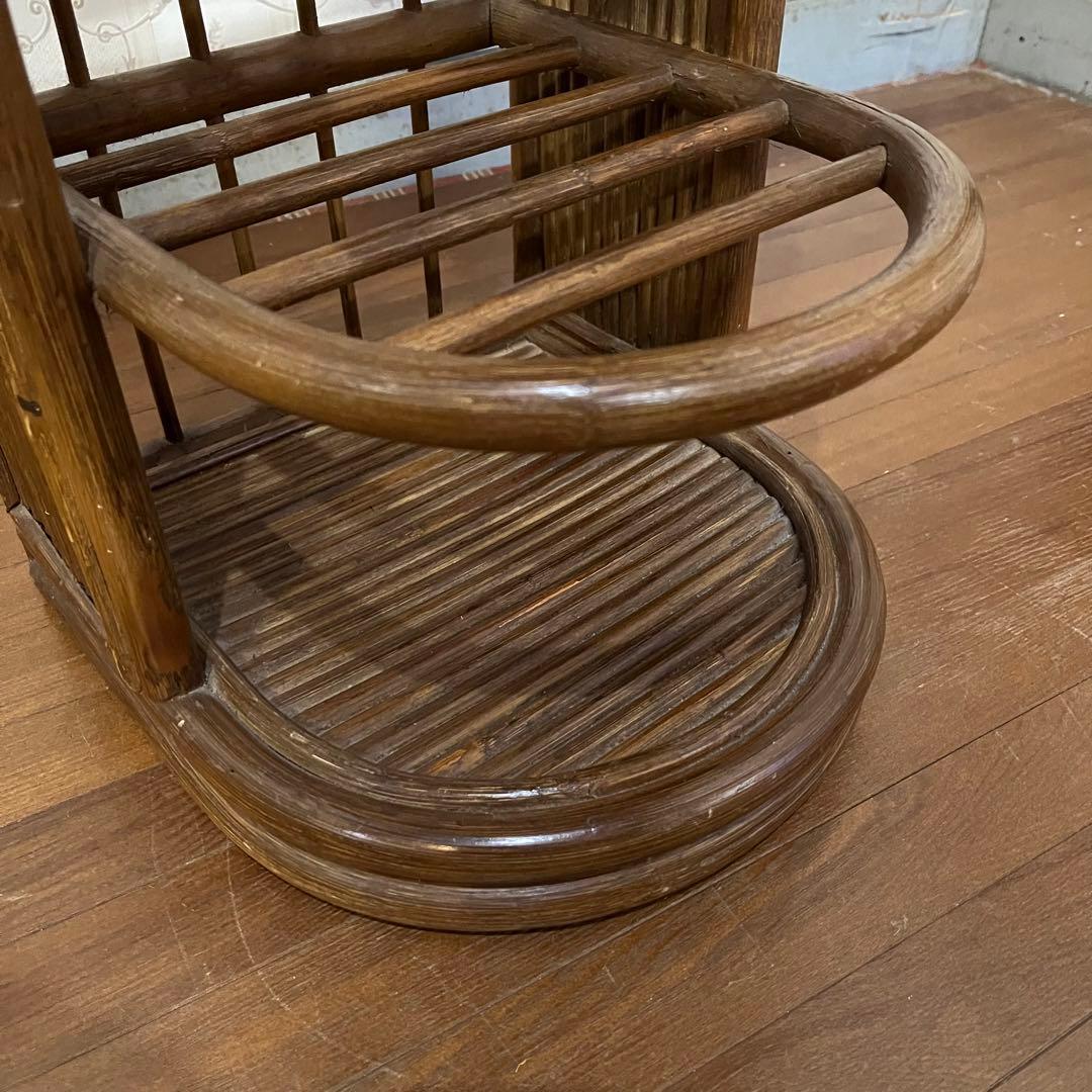 【アンティーク】籐 ラタン 5段 スリッパラック ガラス天板 昭和レトロ 古家具