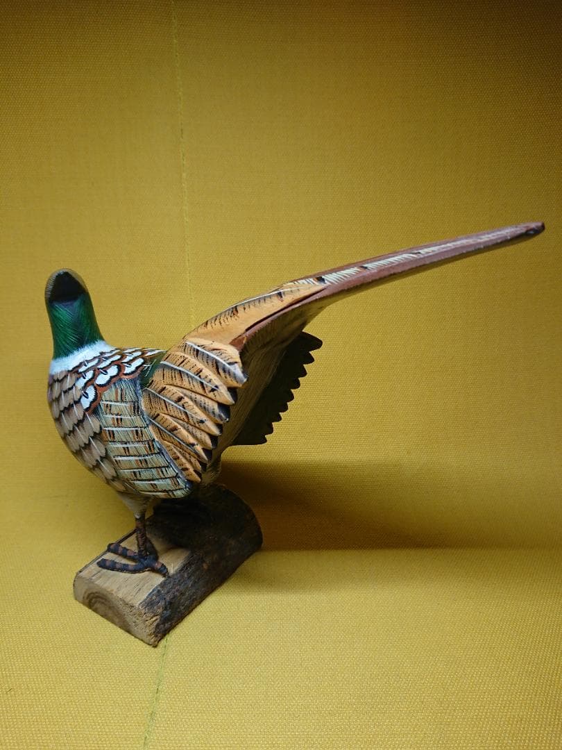 【美品】鳥　キジ　雉　木彫　手描き　置物　インテリア　工芸品　美術品　A1490