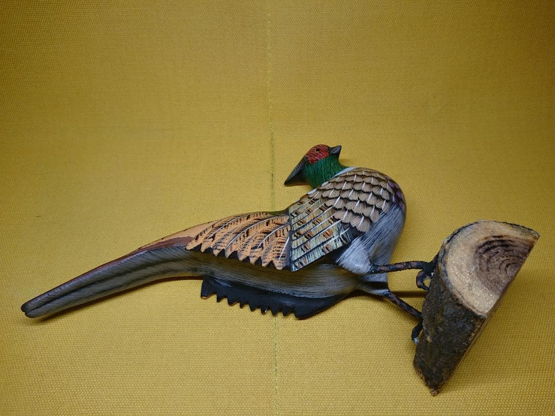 【美品】鳥　キジ　雉　木彫　手描き　置物　インテリア　工芸品　美術品　A1490