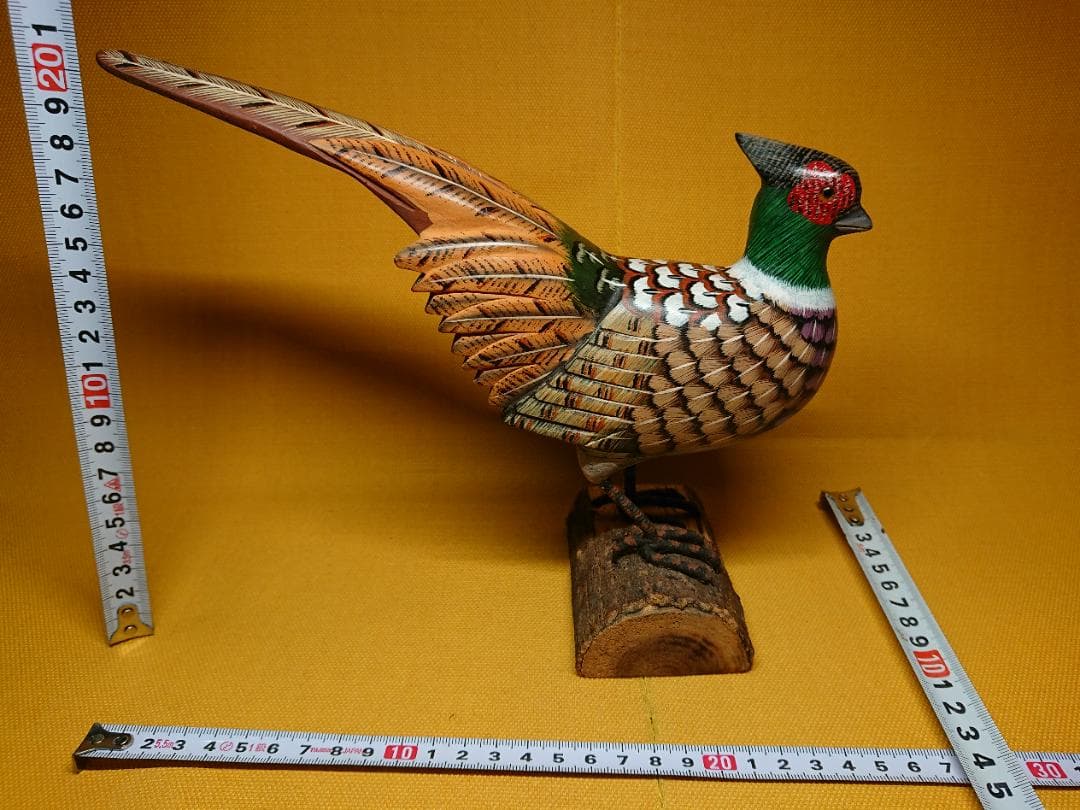 【美品】鳥　キジ　雉　木彫　手描き　置物　インテリア　工芸品　美術品　A1490