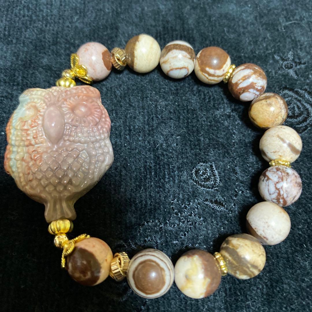 アラシャン瑪瑙フクロウのカフェオレゼブラジャスパーブレスレットパワーストーン