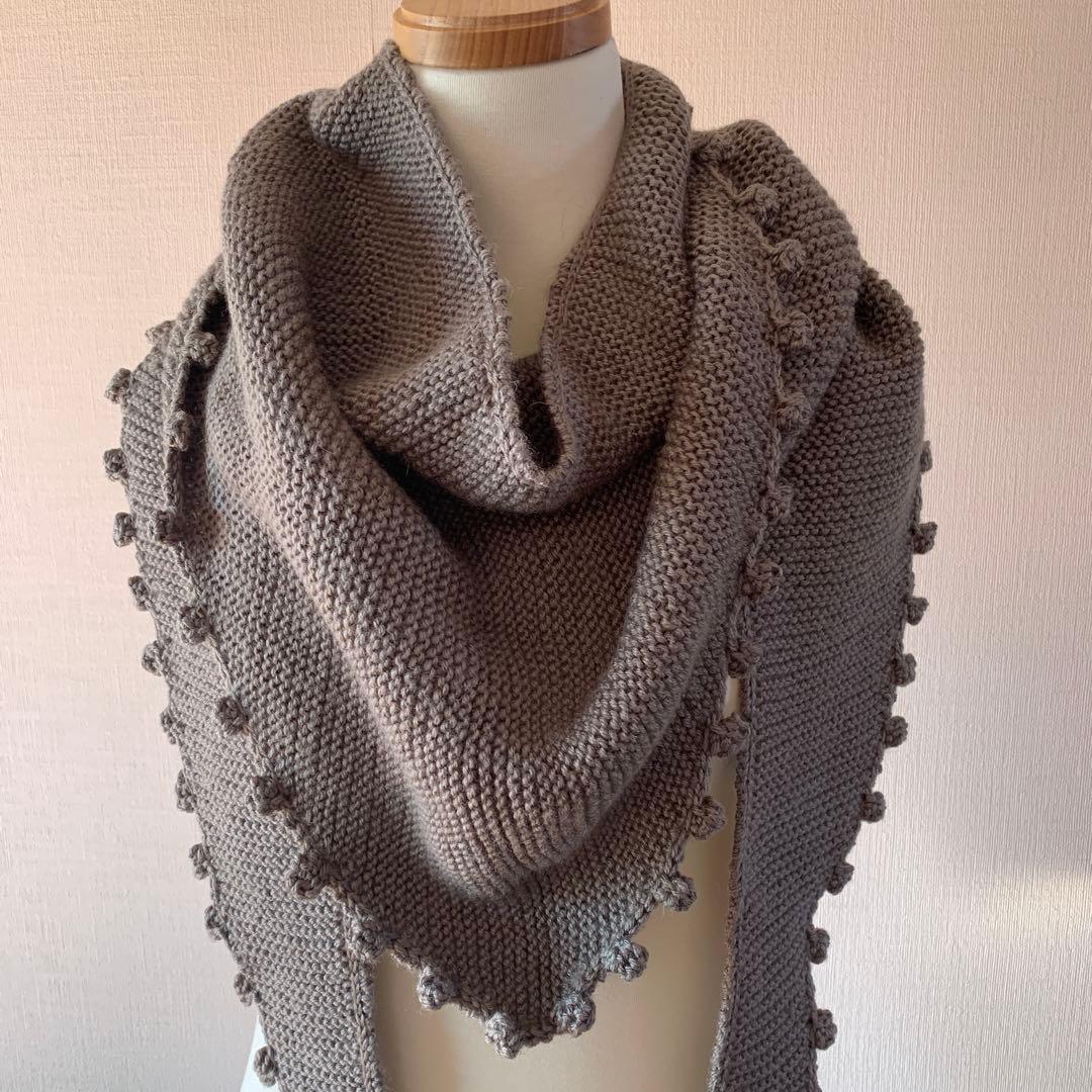 グレーニットストール フリンジ付き 大判　ヨーロッパ　ラトビアデザイン