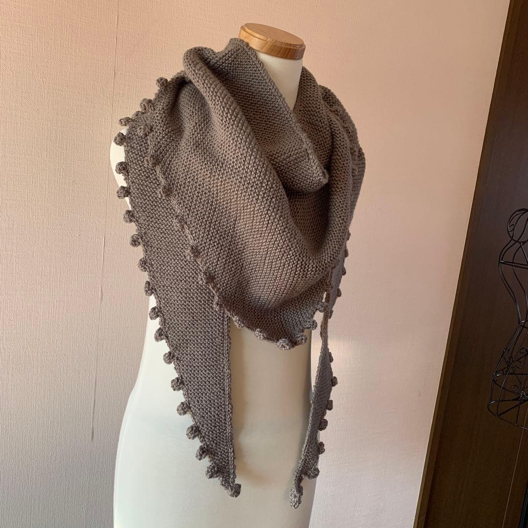 グレーニットストール フリンジ付き 大判　ヨーロッパ　ラトビアデザイン