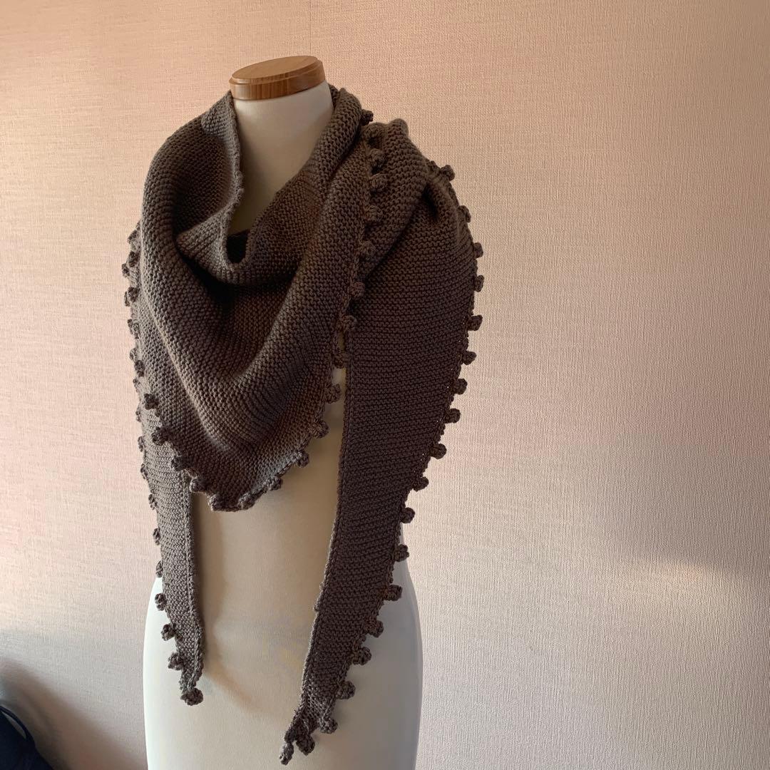 グレーニットストール フリンジ付き 大判　ヨーロッパ　ラトビアデザイン