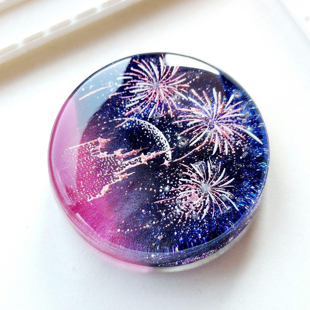 【1572】レジン　花火　ヘアゴム　ポニーフック　ブロ―チ　ハンドメイド