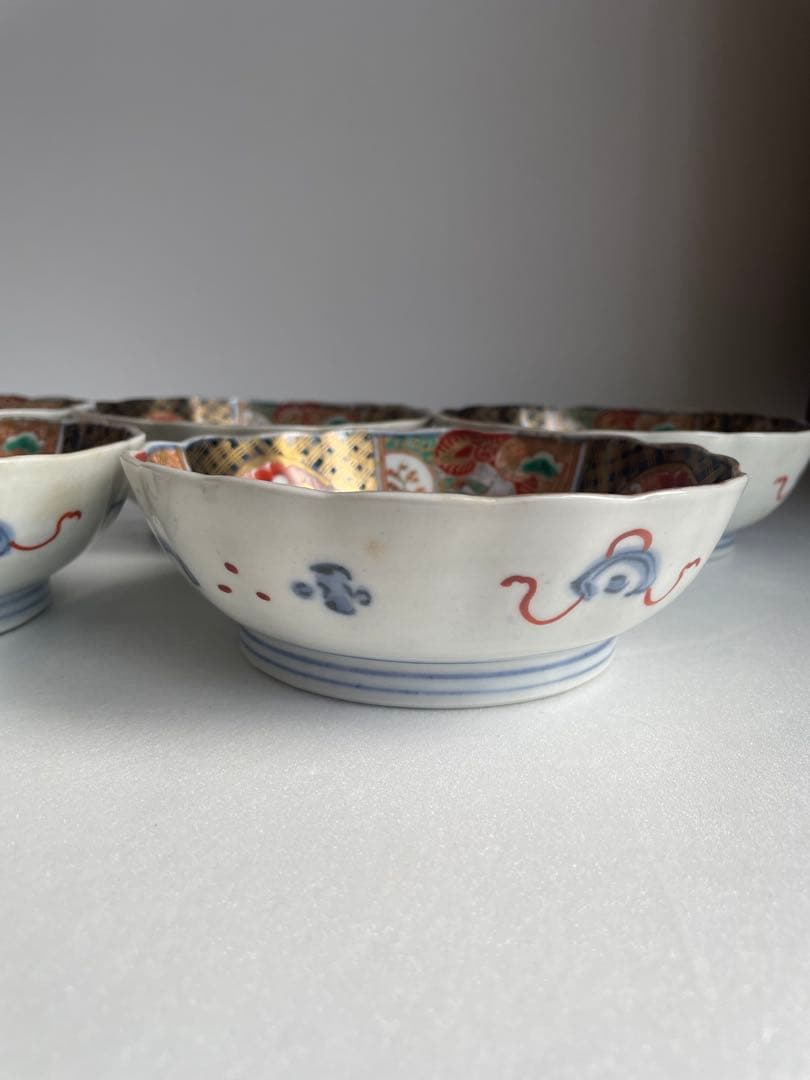 古伊万里 金蘭手柘榴図 なます皿五客　お皿/鉢/ 深鉢/アンティーク　40