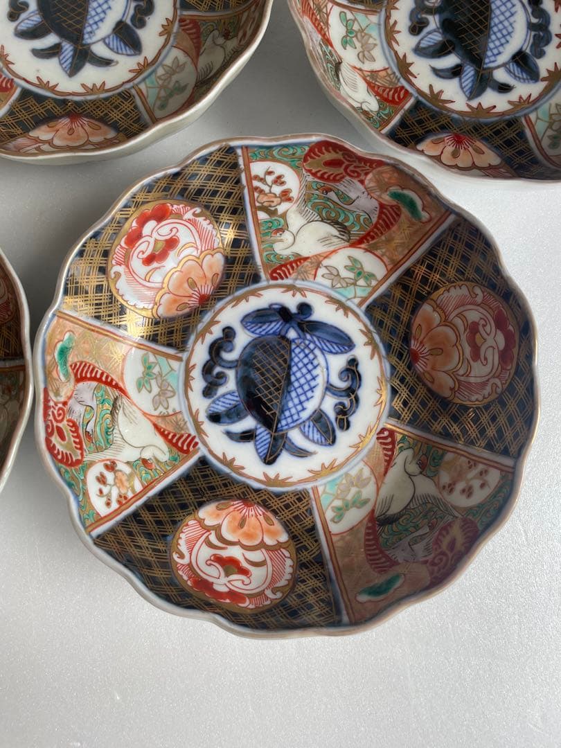 古伊万里 金蘭手柘榴図 なます皿五客　お皿/鉢/ 深鉢/アンティーク　40