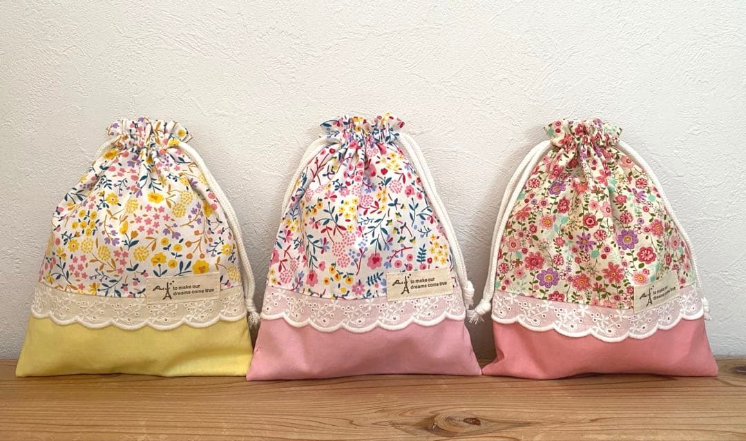 リクエスト品　ハンドメイド　入園入学準備　図書袋　ショルダー　花柄　ポップ　7点
