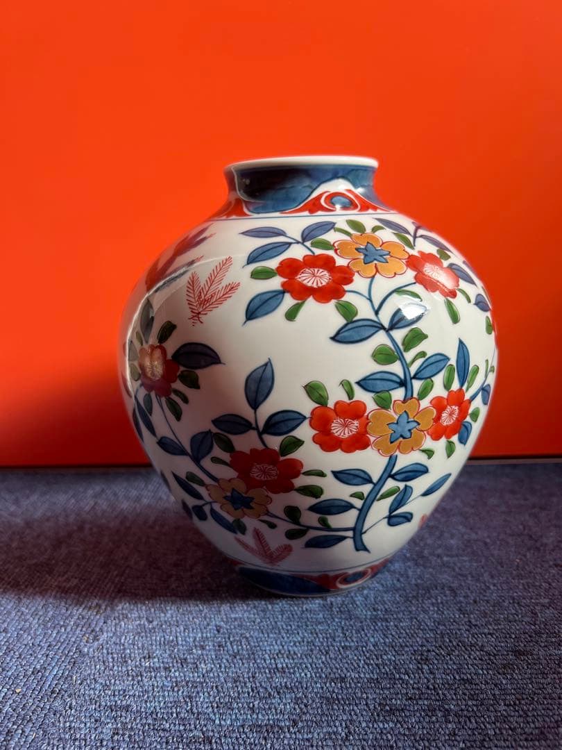 1259 源右衛門 窯造　古伊万里風桜図　花瓶