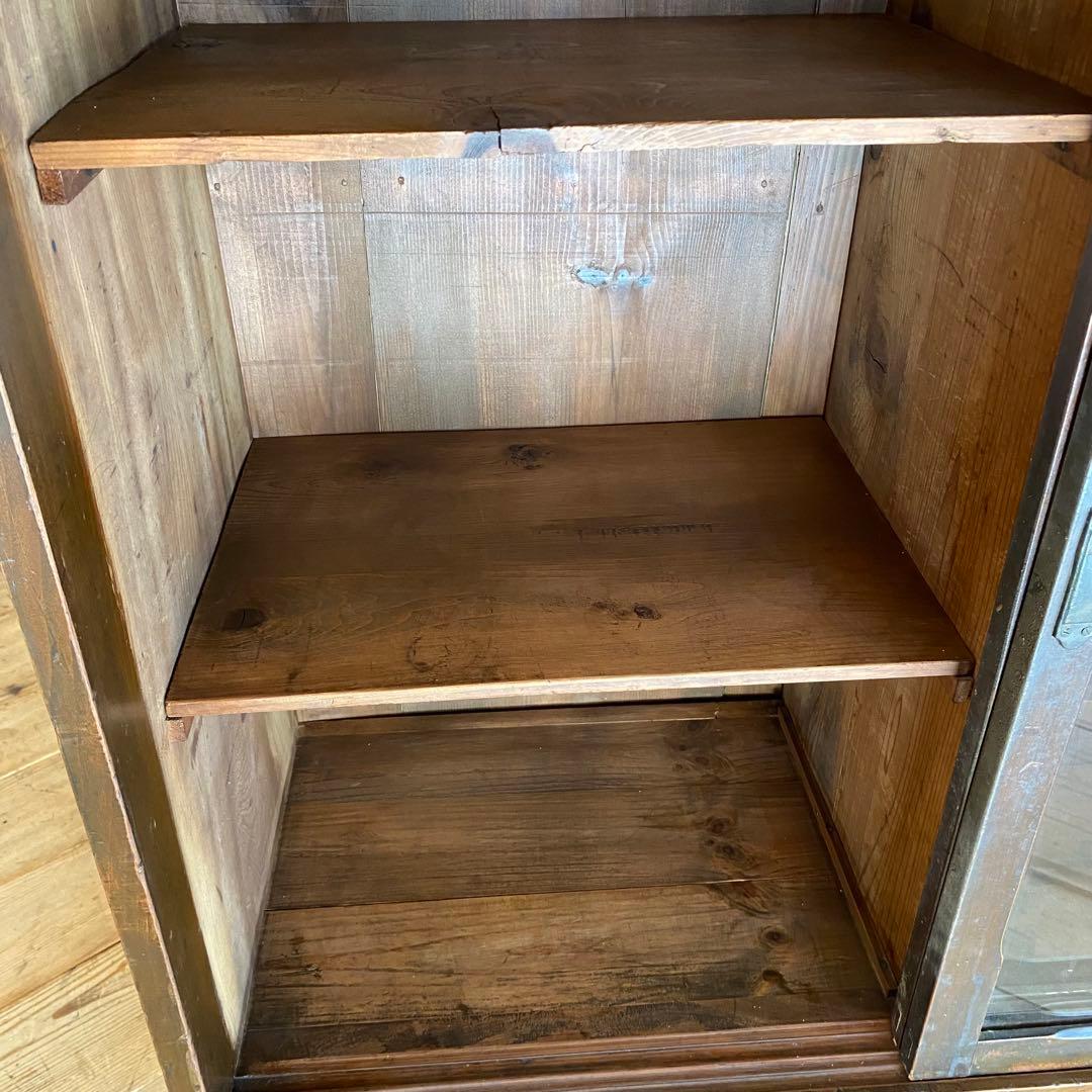 アンティーク ガラス戸棚 キャビネット 水屋箪笥 食器棚 本棚 y135